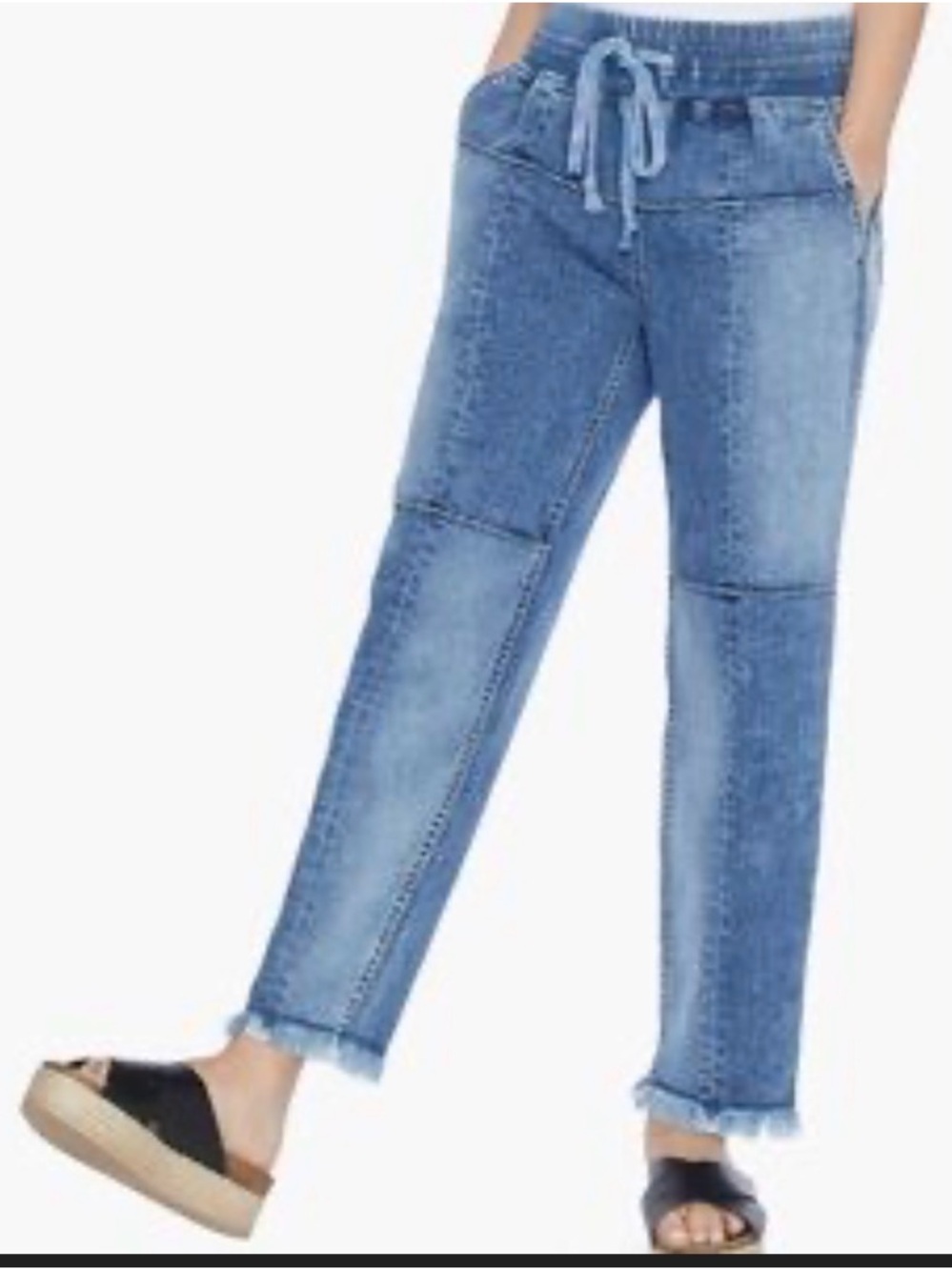 WL Wash Lab Willa Wide Leg Drawstring Raw Hem Jeans